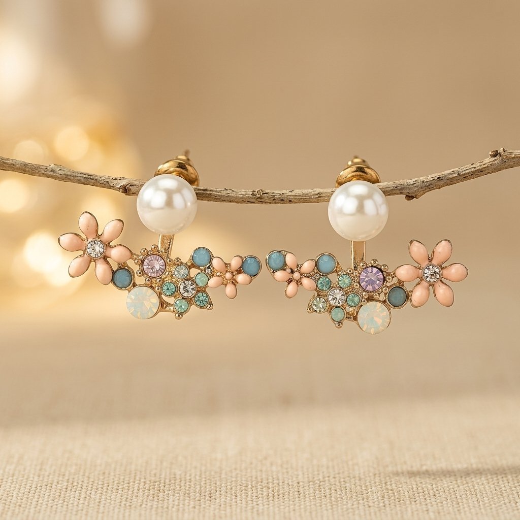 Floral Synthetic Pearl Golden Earrings