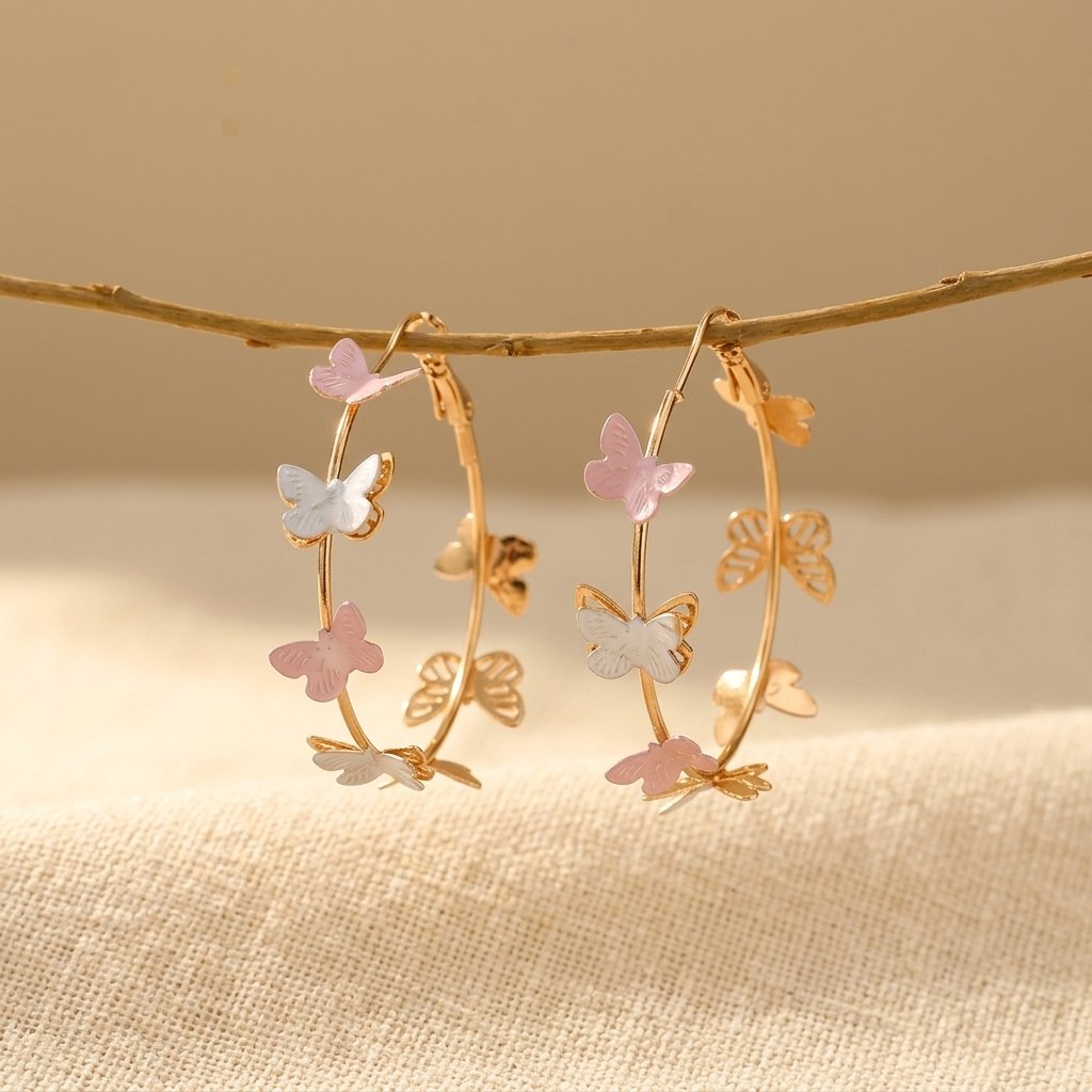 Elegante bohemien oorringen met vlinder