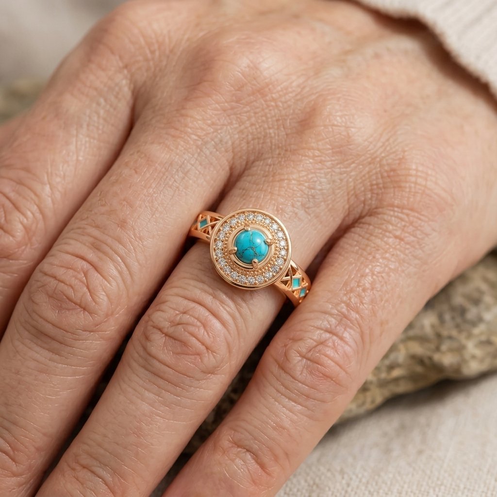 Vintage ring met turkoois en zirkonia