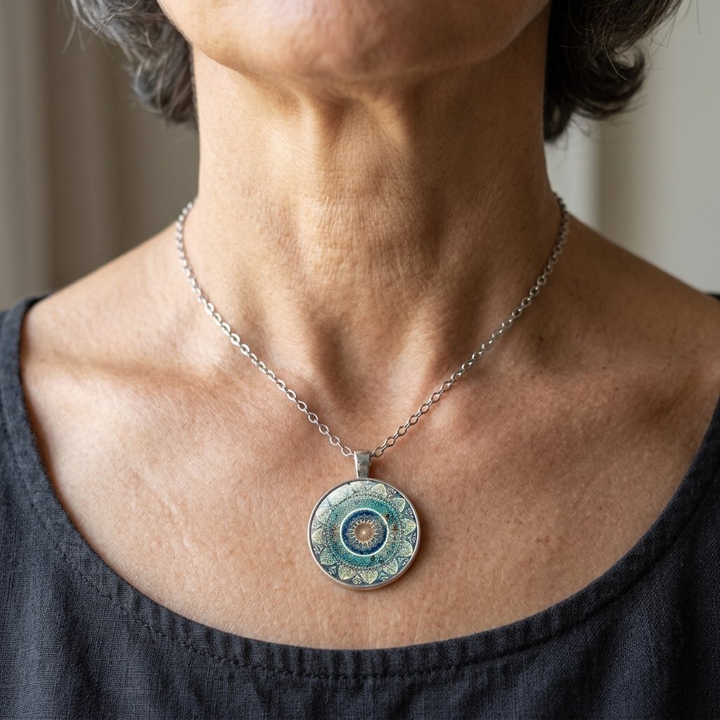 Ronde blauwe mandala ketting