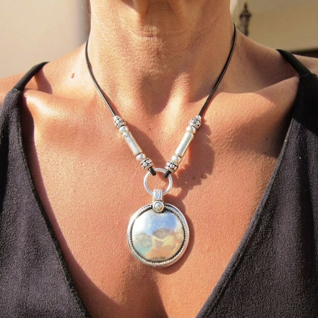 Zilverkleurige tribale medaillon ketting