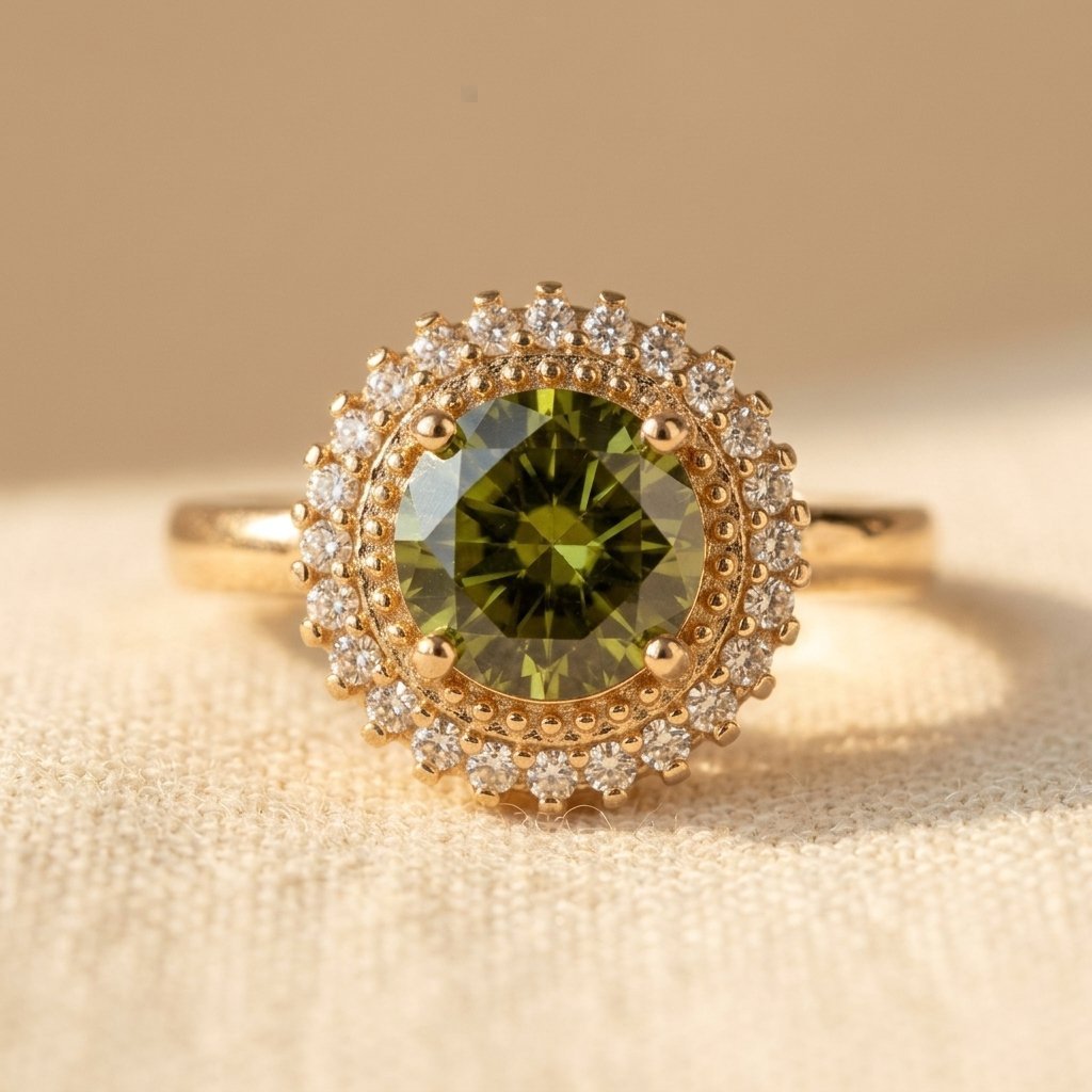 Rond geslepen olijfgroene ring