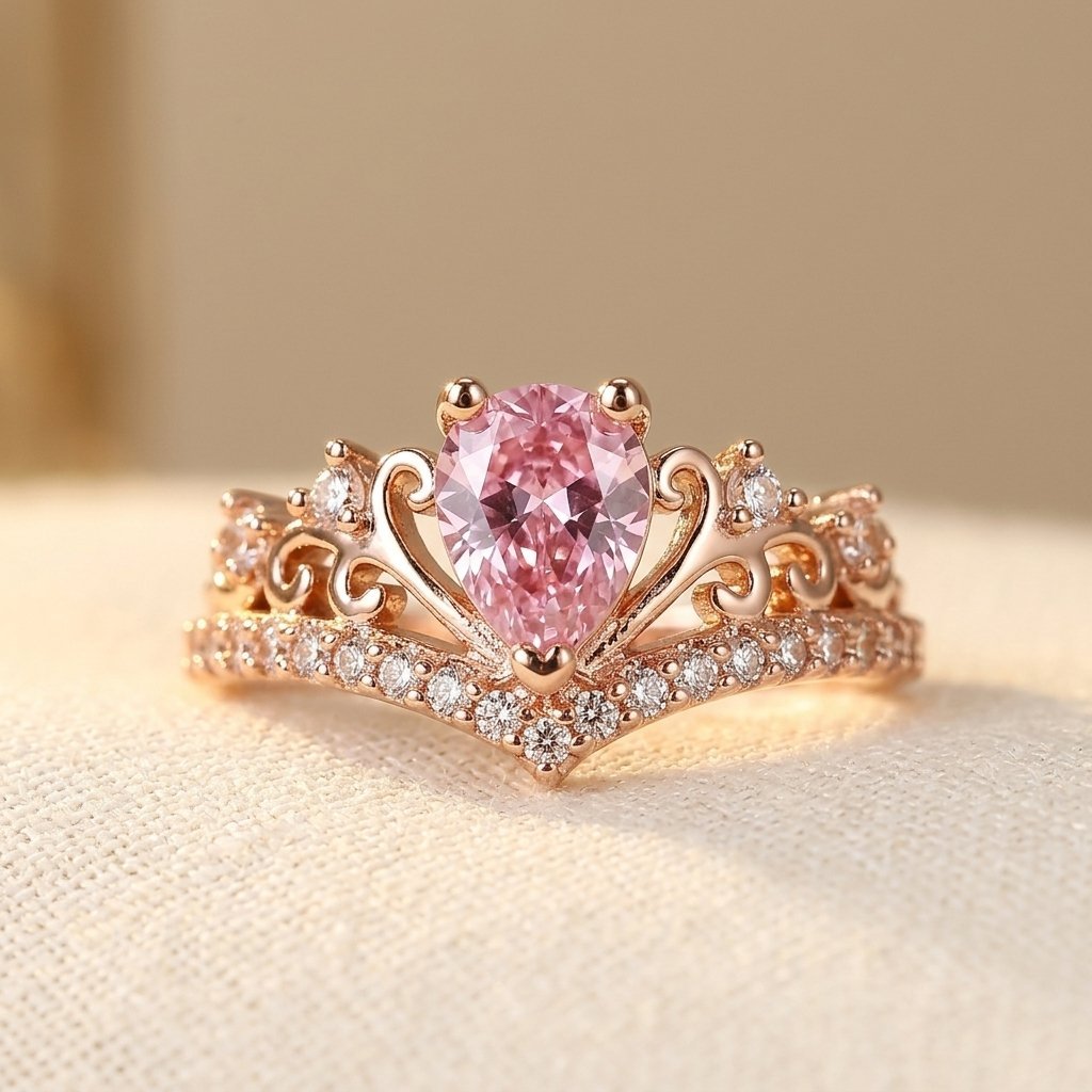 Elegante rosé goudkleurige ring met roze zirkonia accenten
