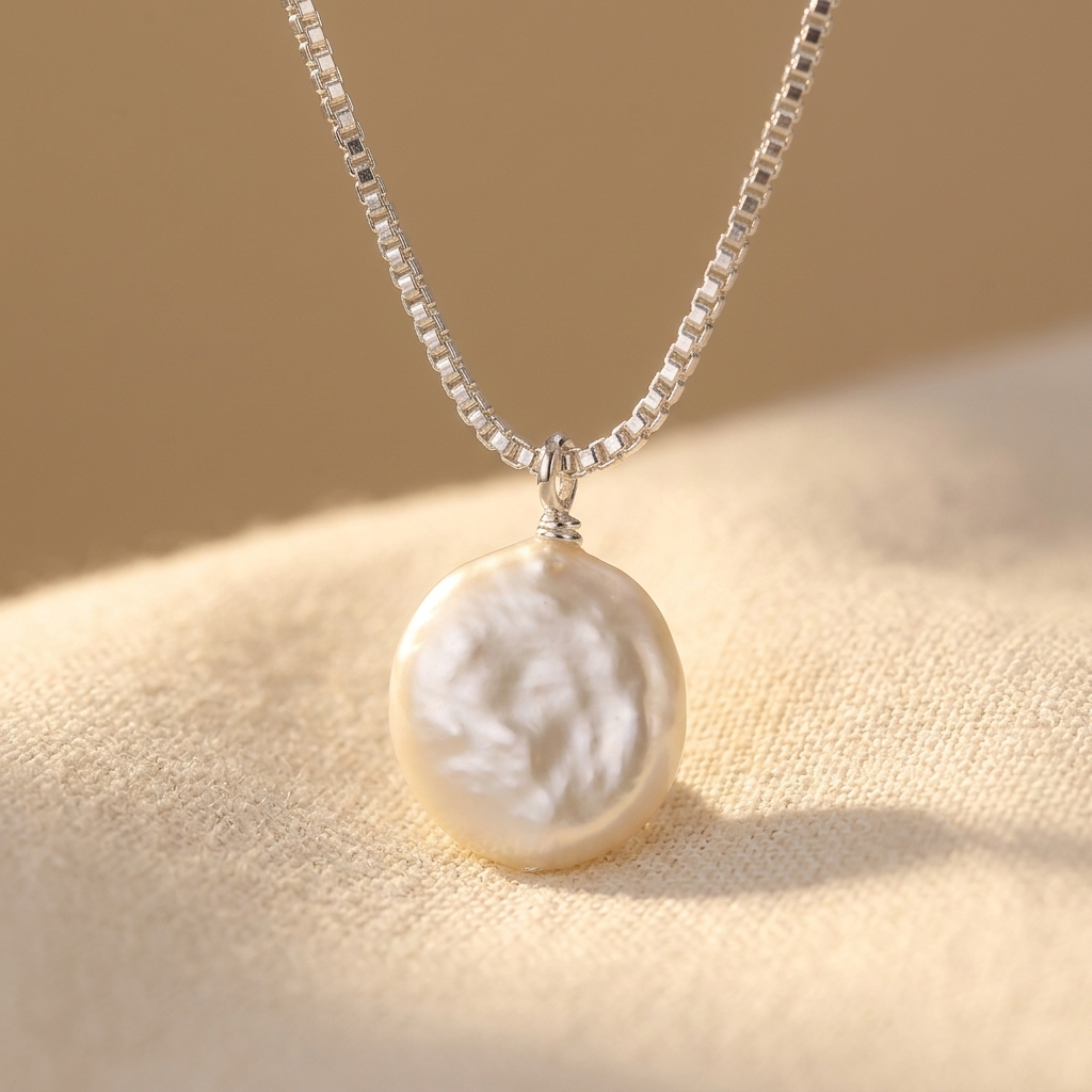 Sterling Silver Sparkling Pearl Necklace