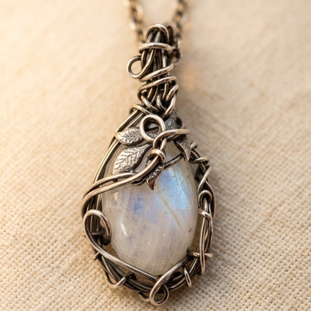 Vintage zilverkleurige ketting met maansteen
