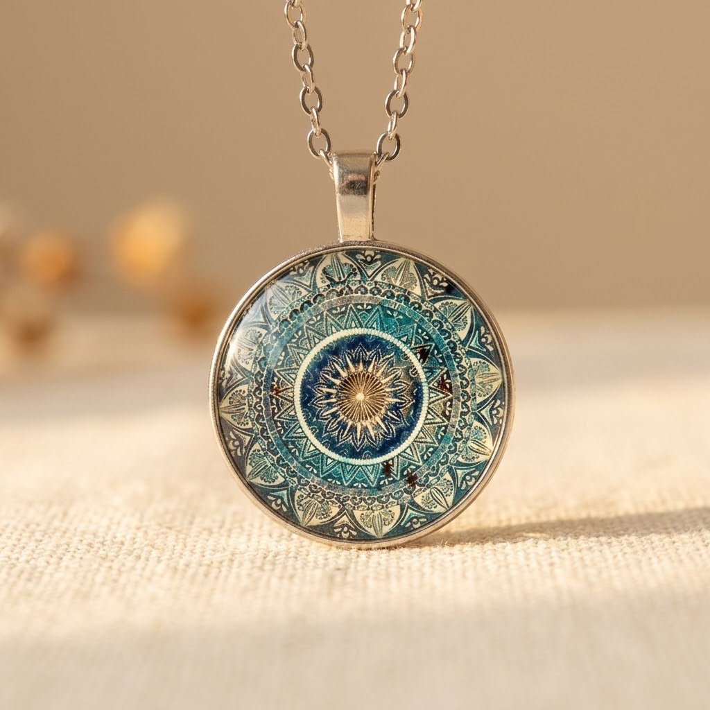 Ronde blauwe mandala ketting