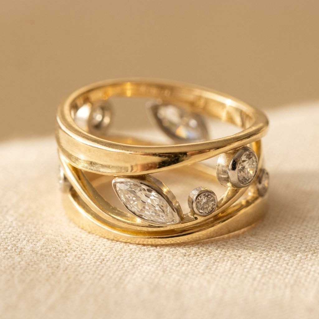 Vintage ring met goudkleurige afwerking en zirkonia
