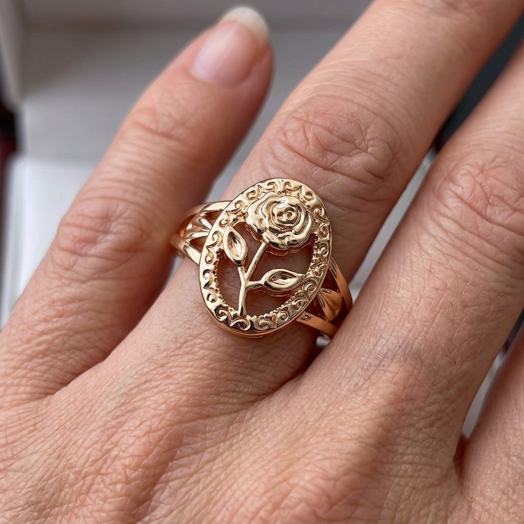 Ovale ring met rozenpatroon
