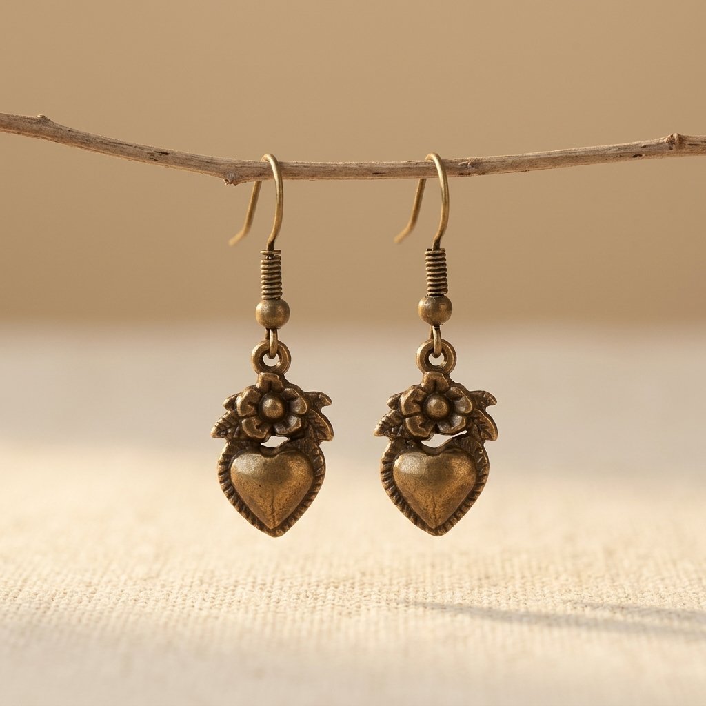 Vintage oorbellen met hart en bloemen