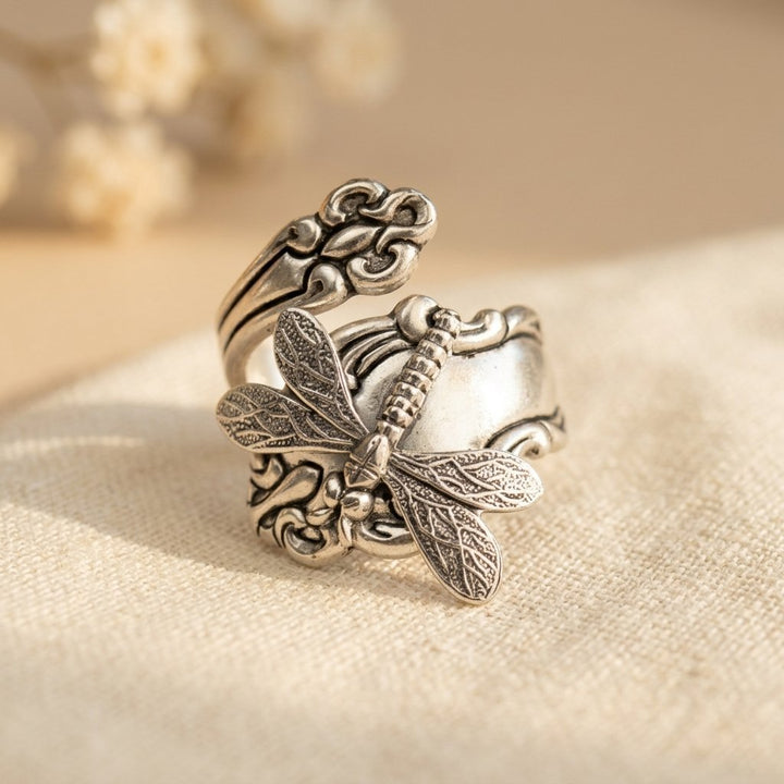 Bohemian Dragonfly Spoon Antique Silvery Ring