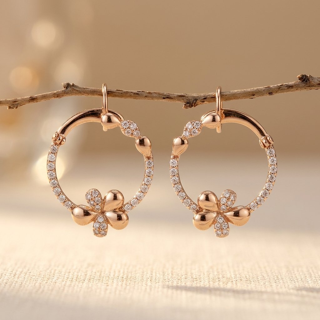 Elegante bloemvormige oorhangers met ring