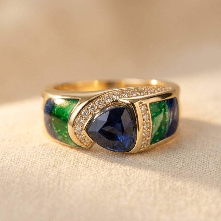 Vintage Blue &amp; Green Zirconia Gold-Tone Finish ring