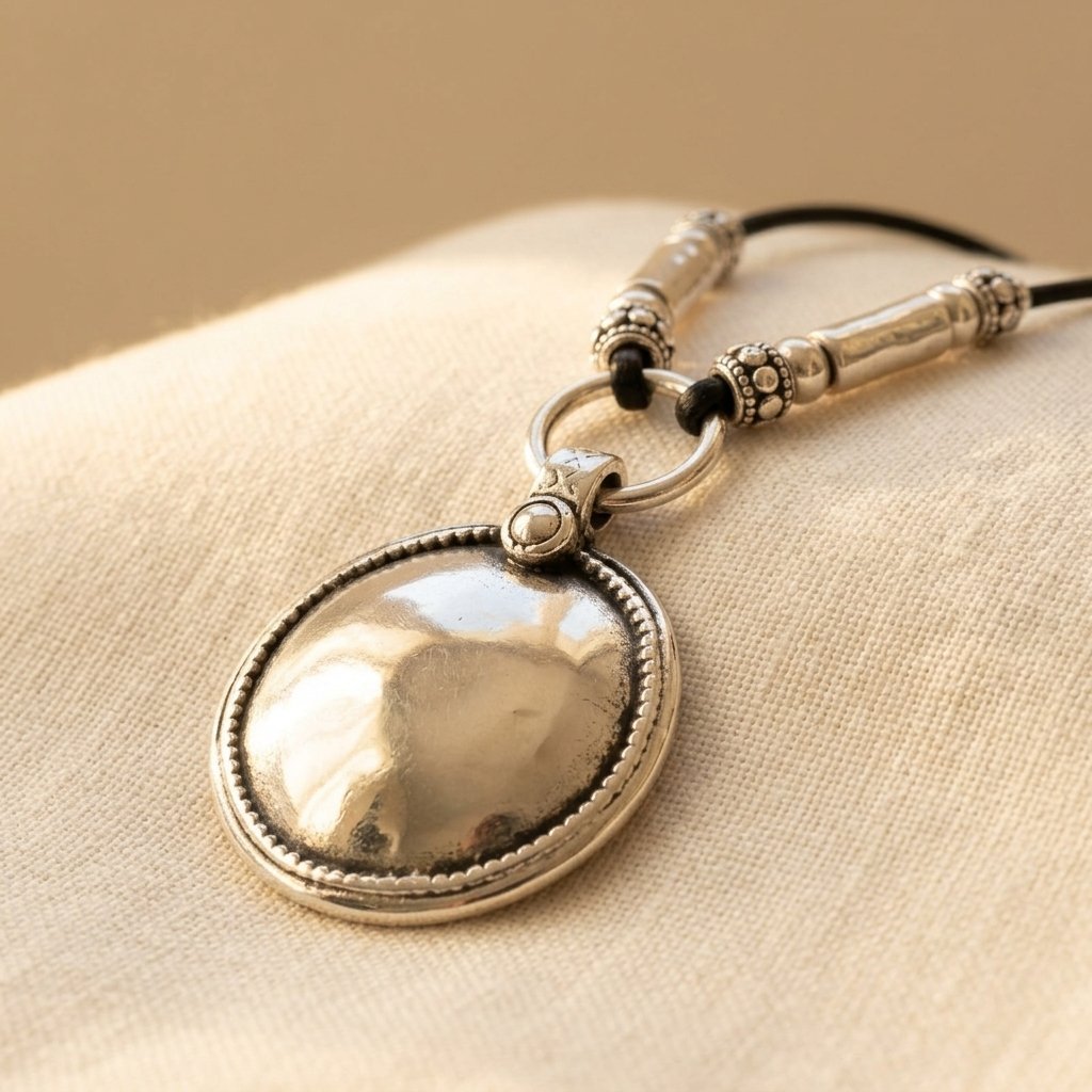Zilverkleurige tribale medaillon ketting
