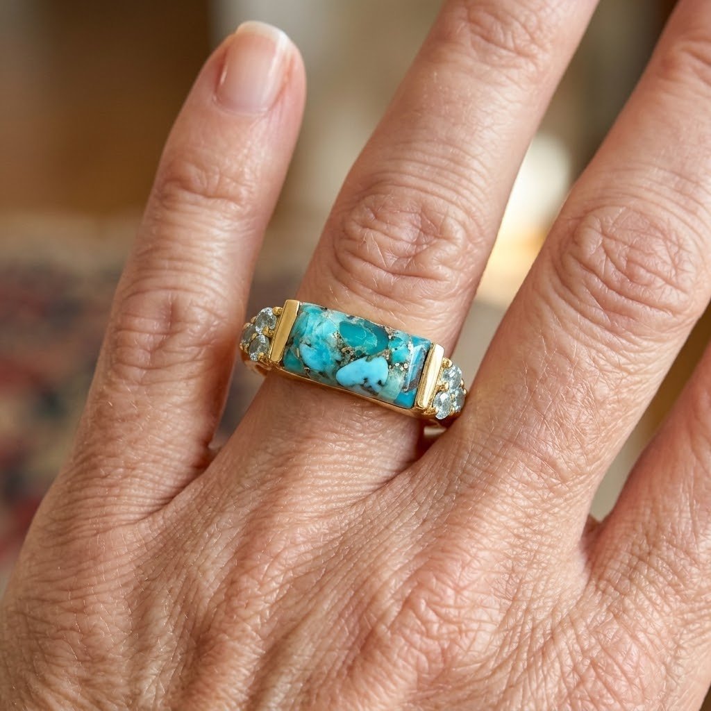 Vintage statement ring met turkoois