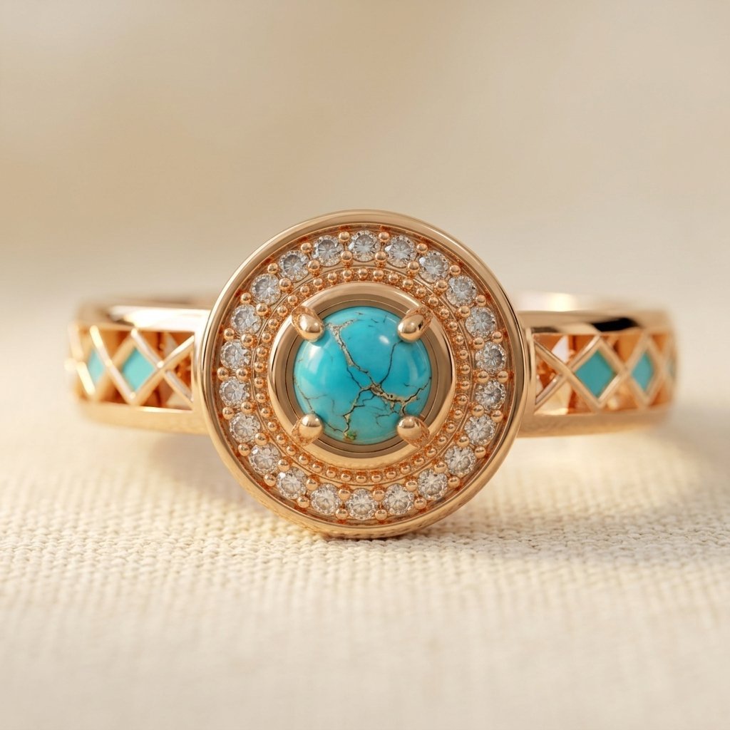Vintage ring met turkoois en zirkonia