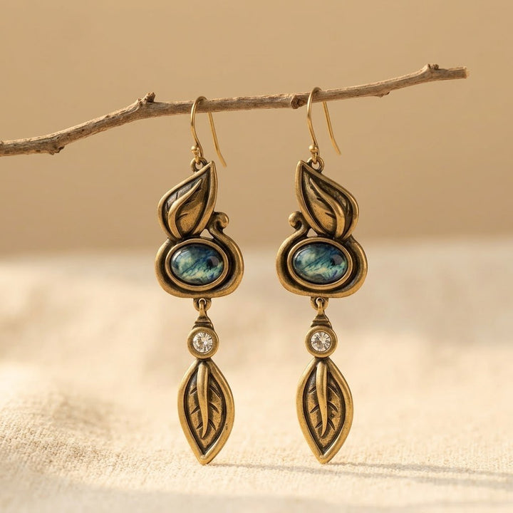 Vintage Bronze Leaf Tassel Earrings