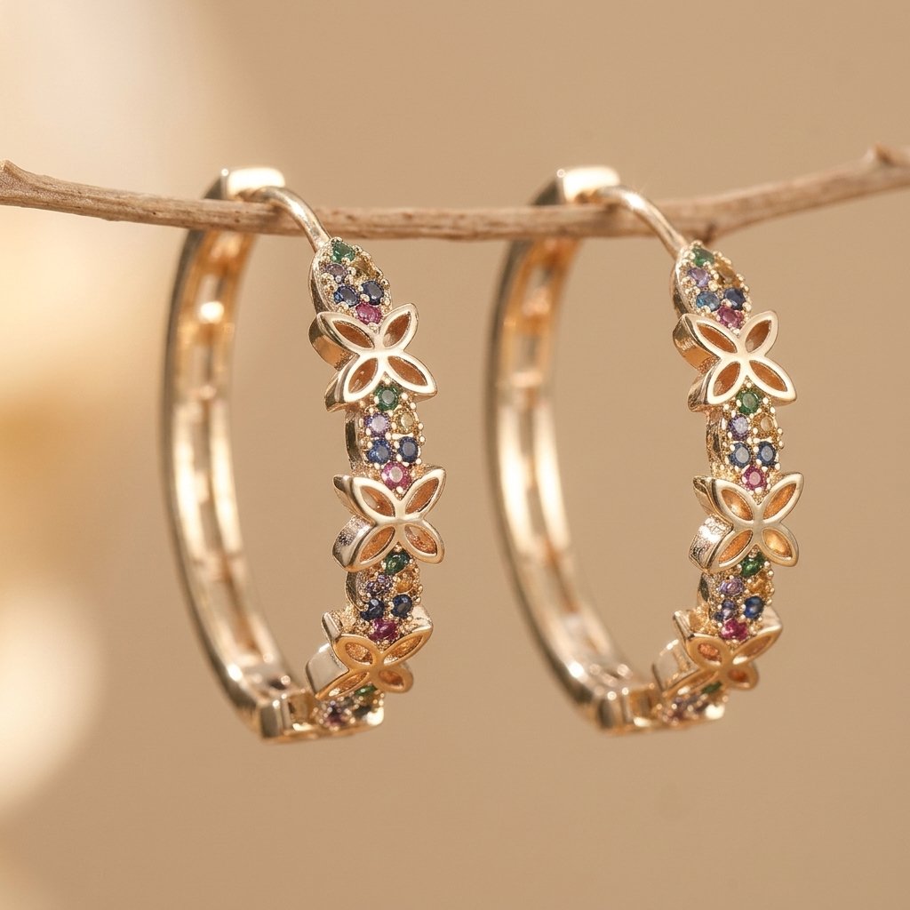 Elegante bohemien oorhangers met vlinder en bloem