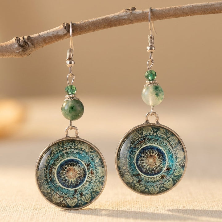 Blue Dangling Mandala Earrings