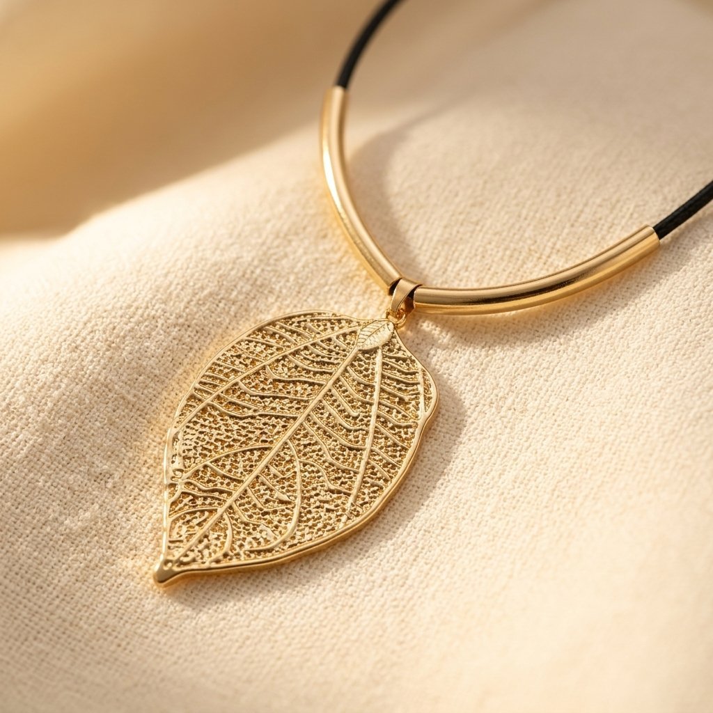 Goudkleurige choker ketting met bladhanger