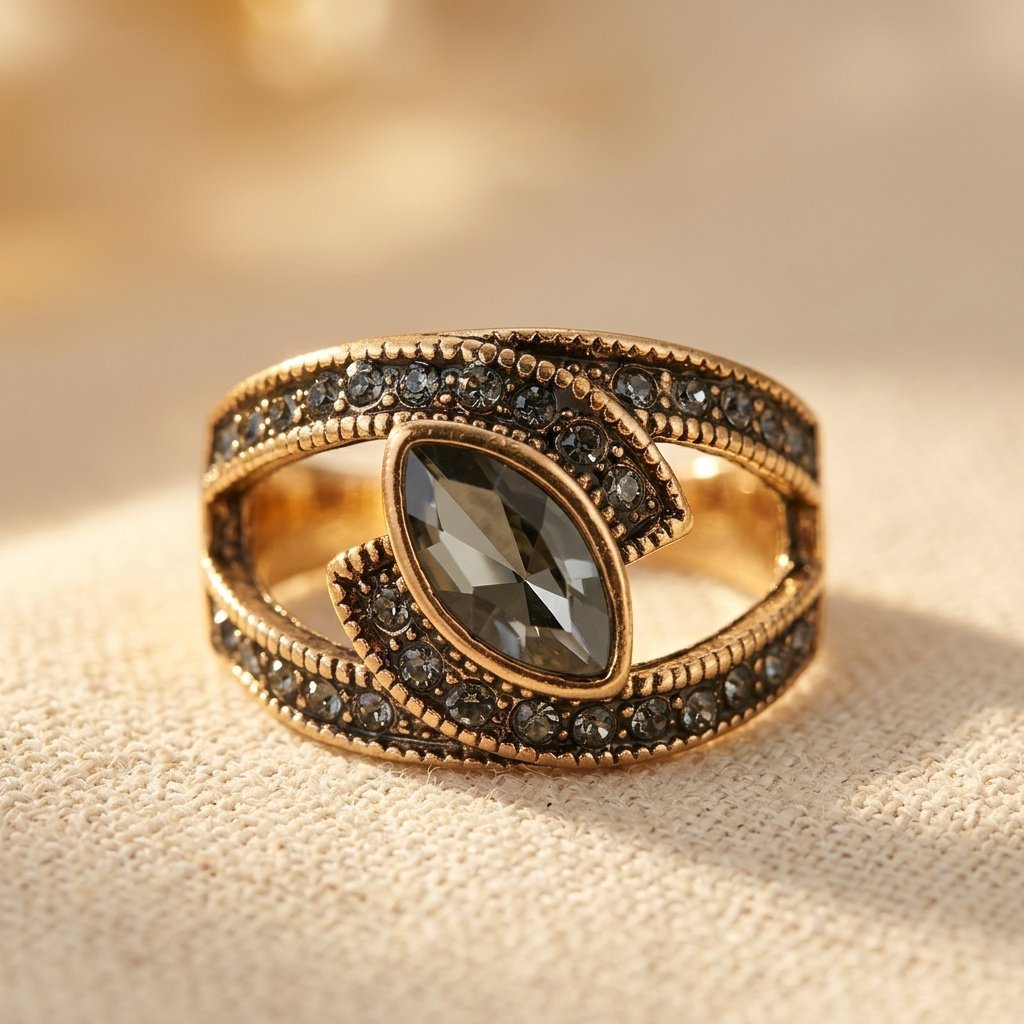 Elegante zwarte kristallen ring