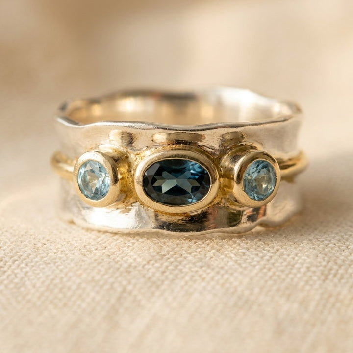 Vintage Blue Inlaid Stones Gold-Tone Finish &amp; ring
