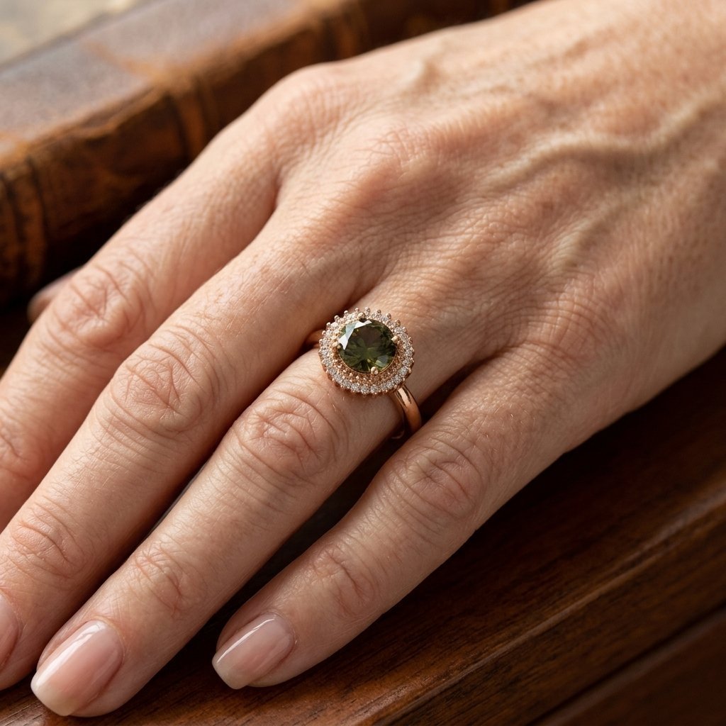 Rond geslepen olijfgroene ring