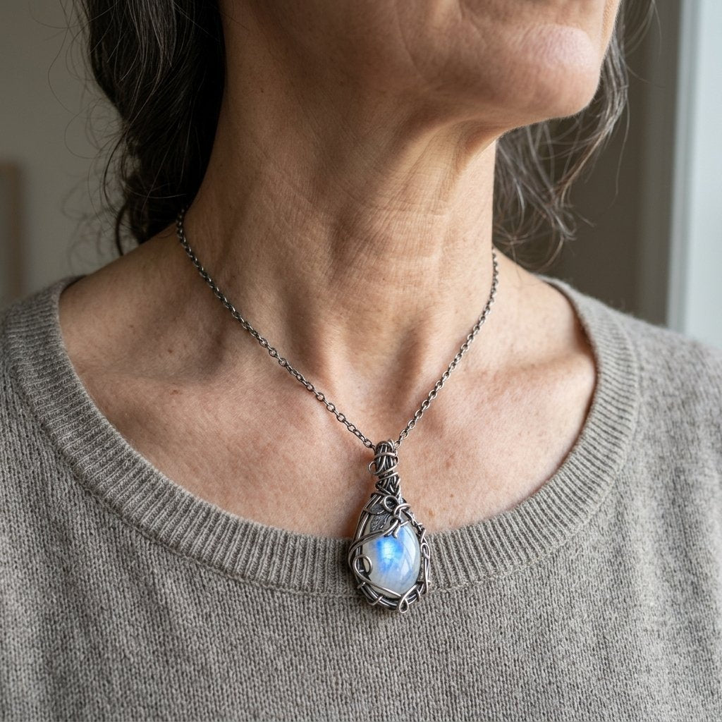 Vintage Moonstone Silver Necklace