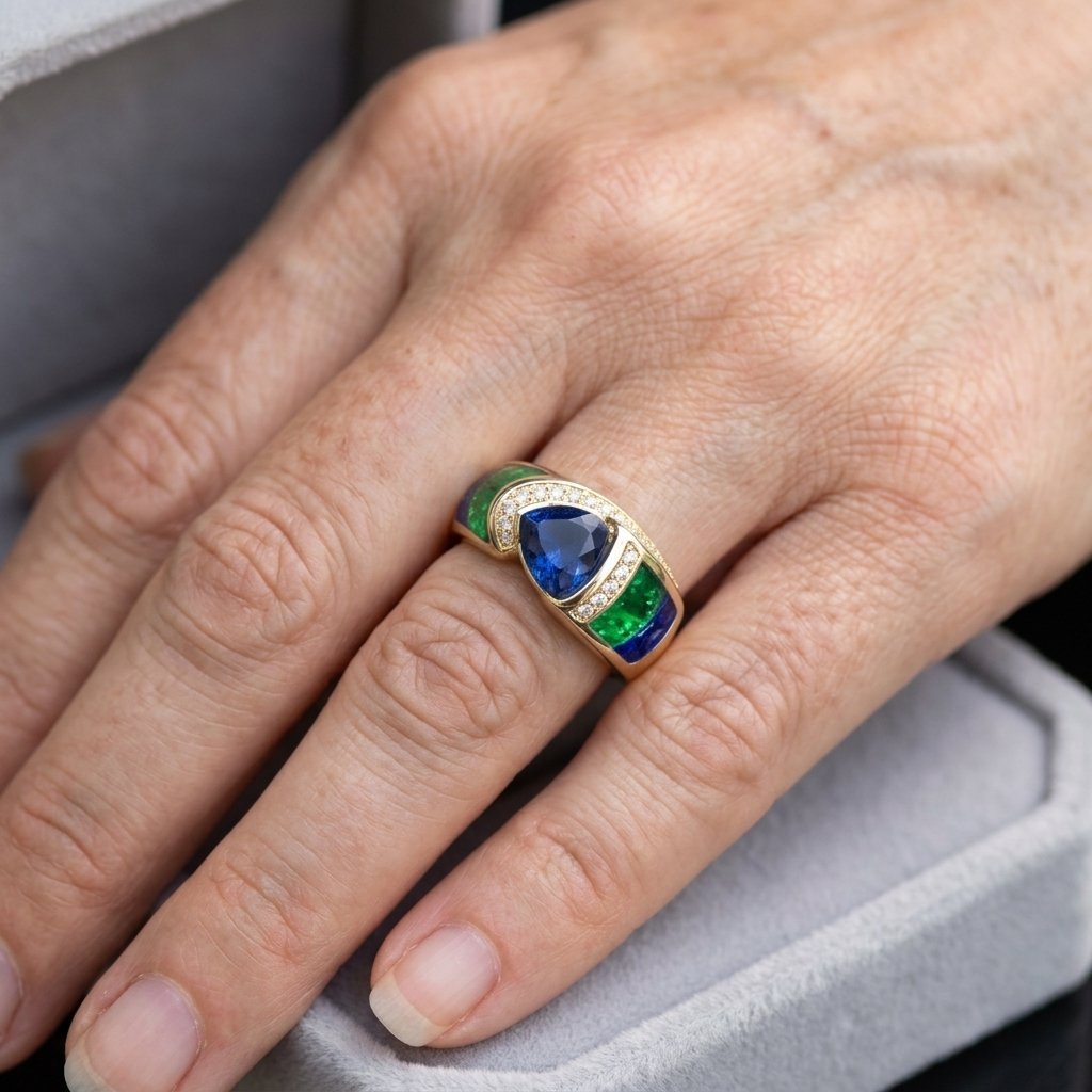 Vintage Blue &amp; Green Zirconia Gold-Tone Finish ring