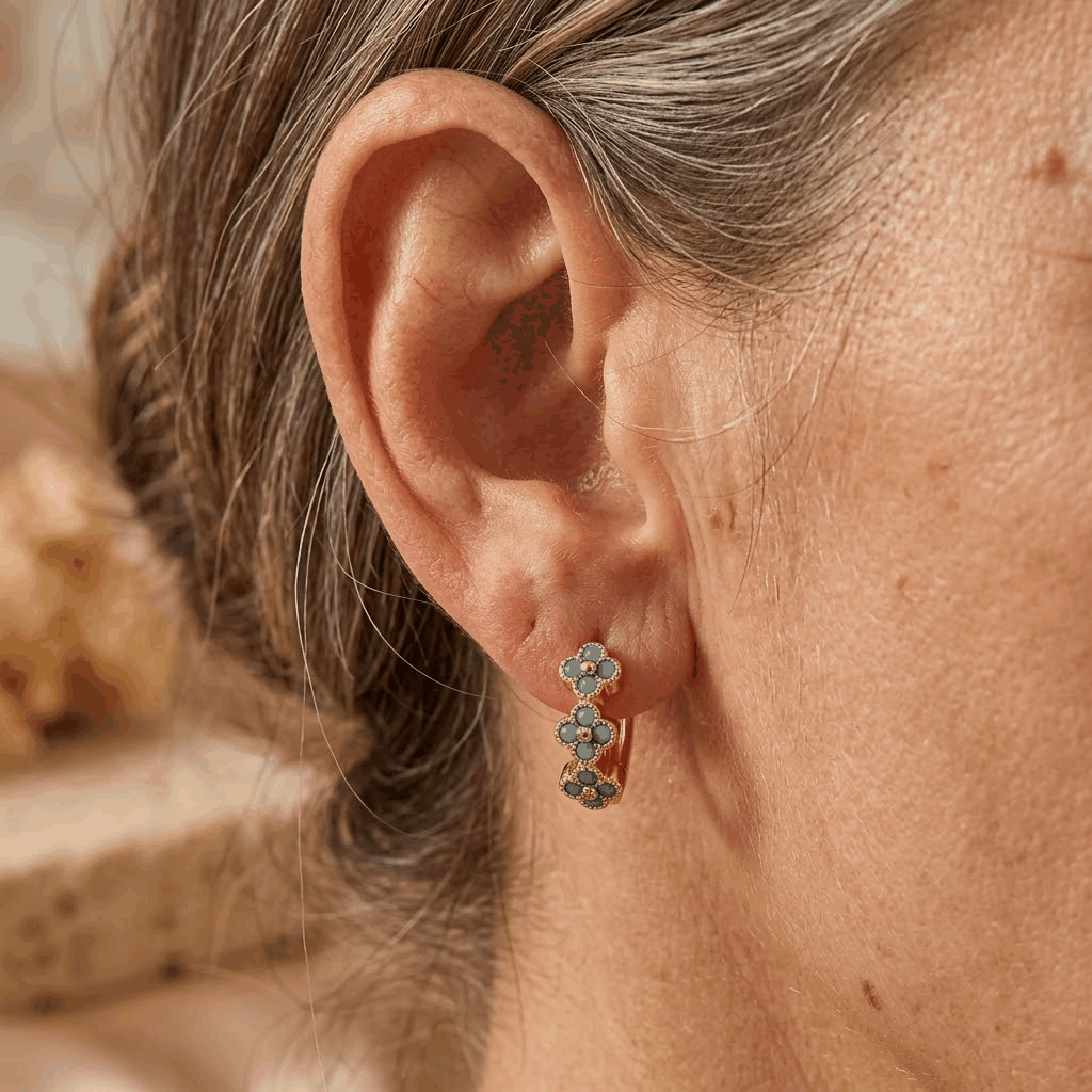 Classic Turquoise Flower Gold-Plated Hoop Earrings