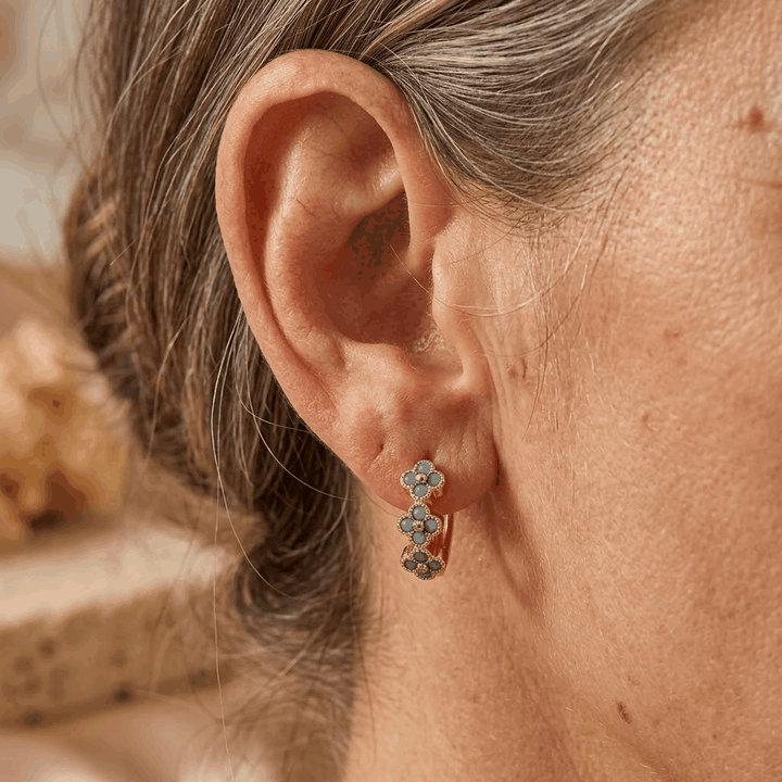 Classic Turquoise Flower Gold-Plated Hoop Earrings