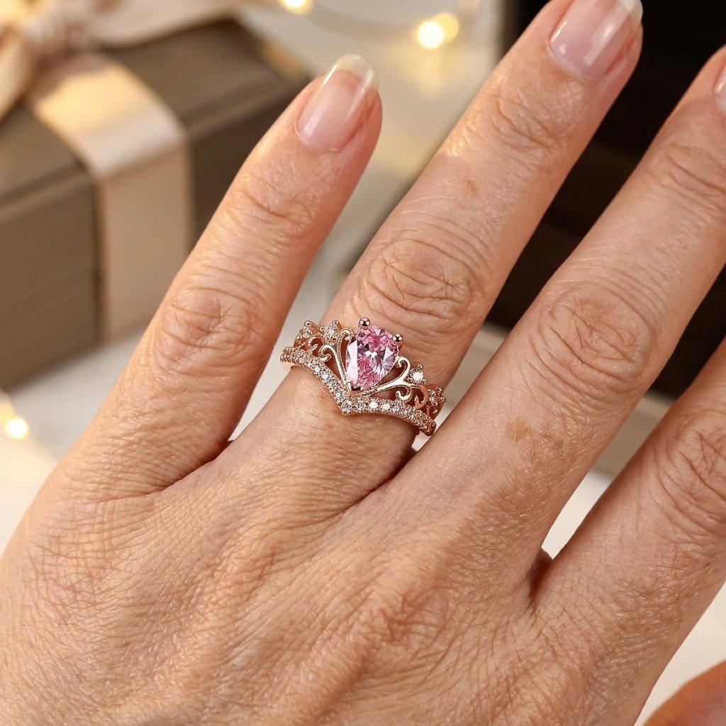 Elegante rosé goudkleurige ring met roze zirkonia accenten