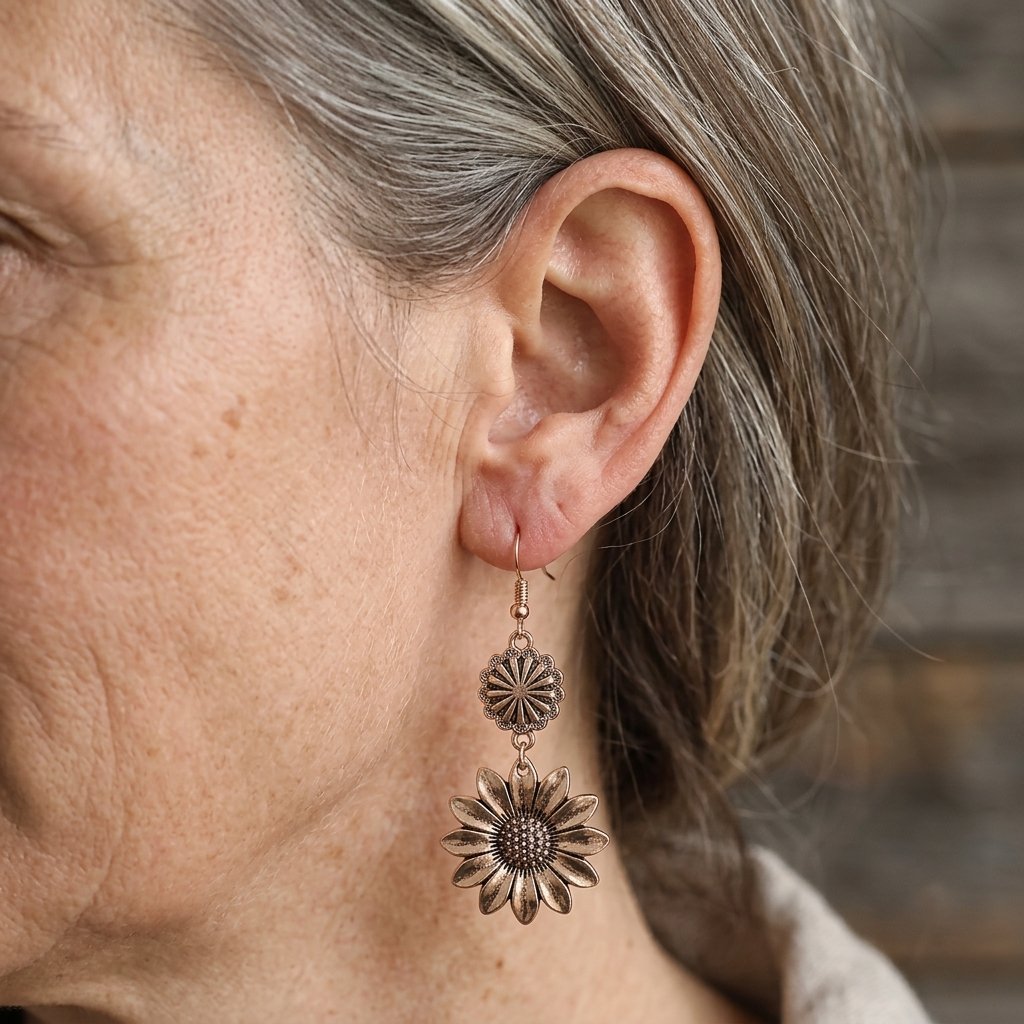 Vintage Silver Sunflower Dangle Earrings