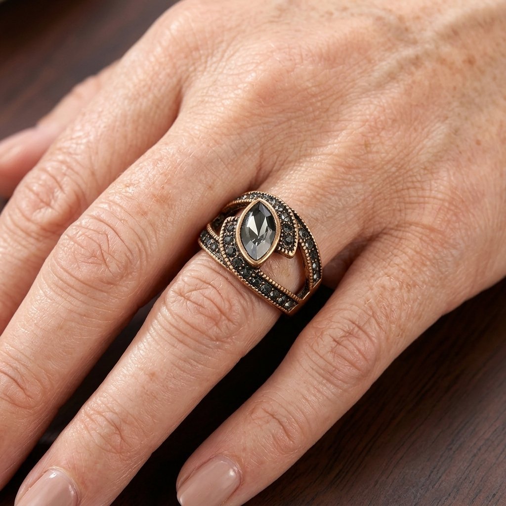 Elegante zwarte kristallen ring