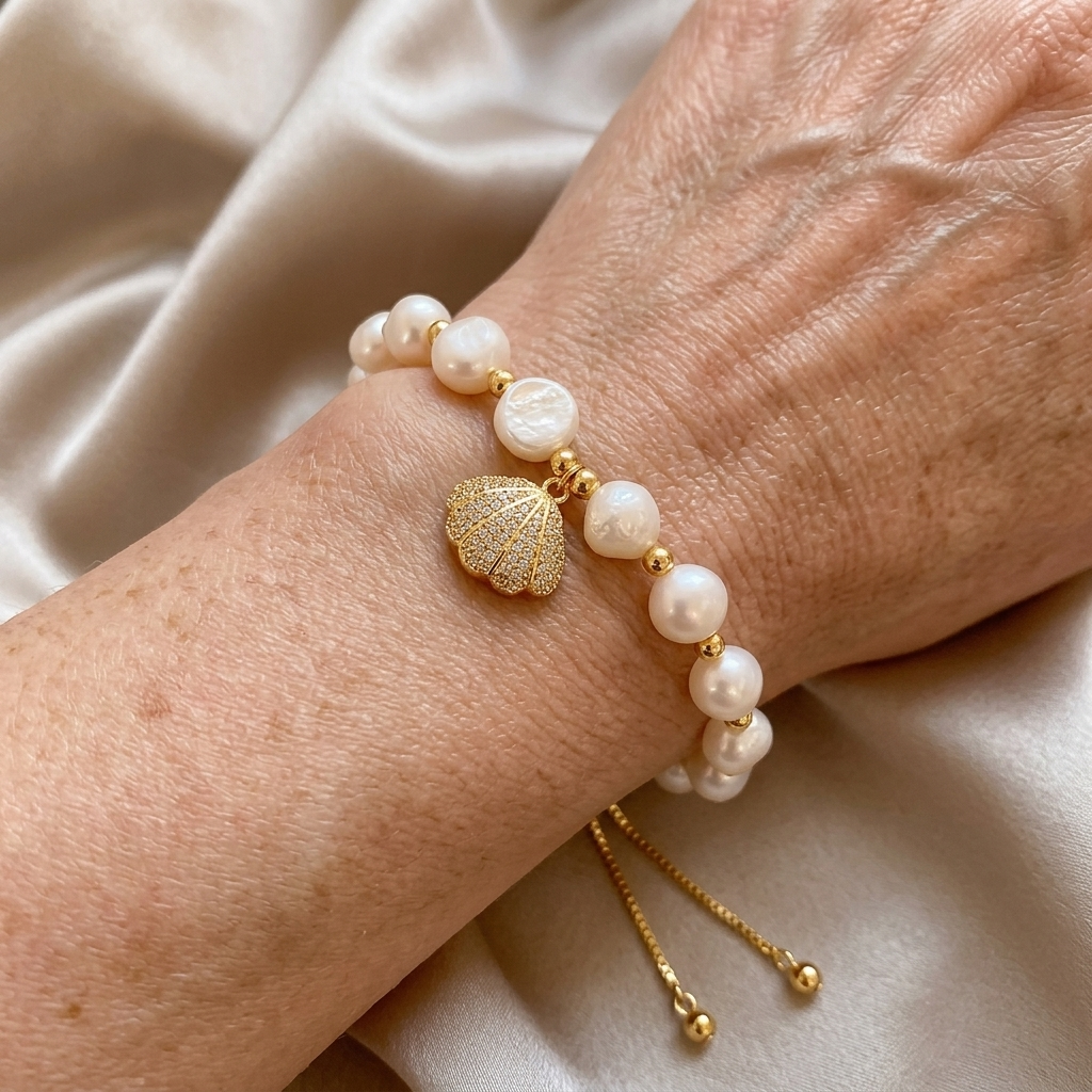 Sterling zilveren barokparel armband