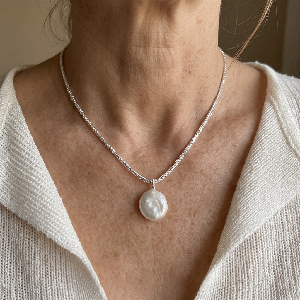 Sterling zilveren ketting met sprankelende parel