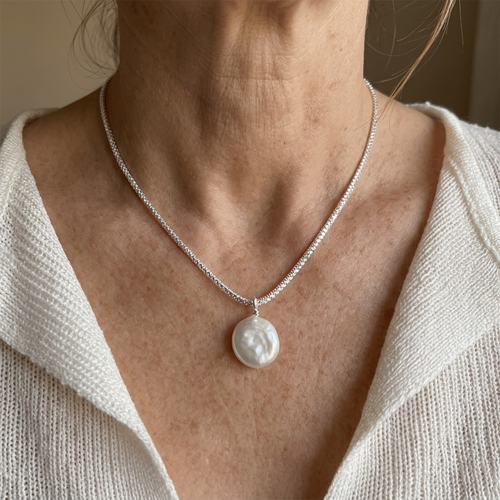 Sterling Silver Sparkling Pearl Necklace