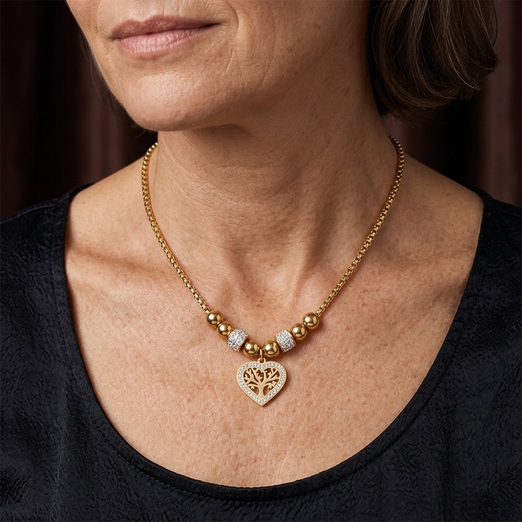 Elegante roestvrij stalen levensboom ketting
