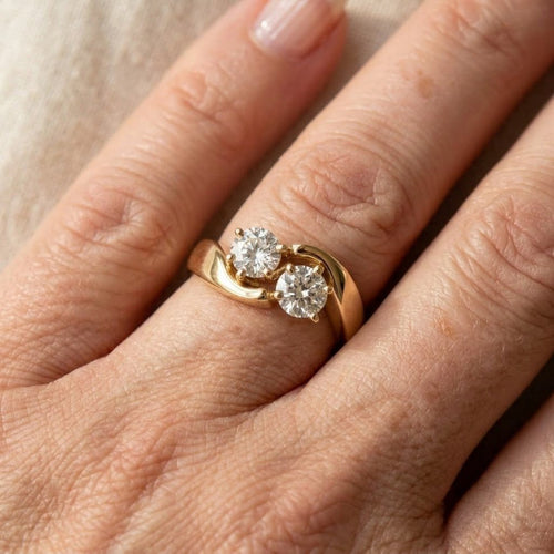 Vintage golvende ring met zirkonia en goudkleurige afwerking
