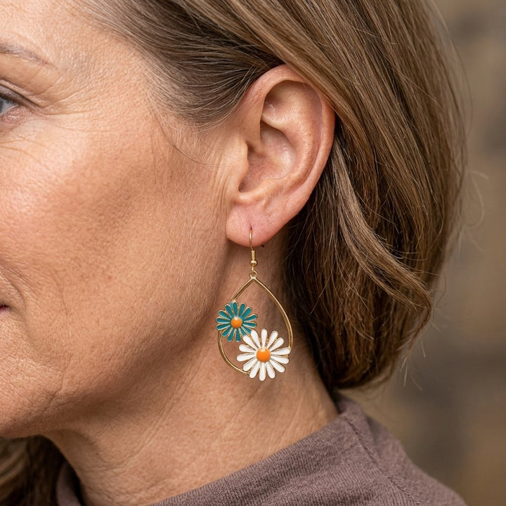 Western Style Enamel Flower Dangle Earrings