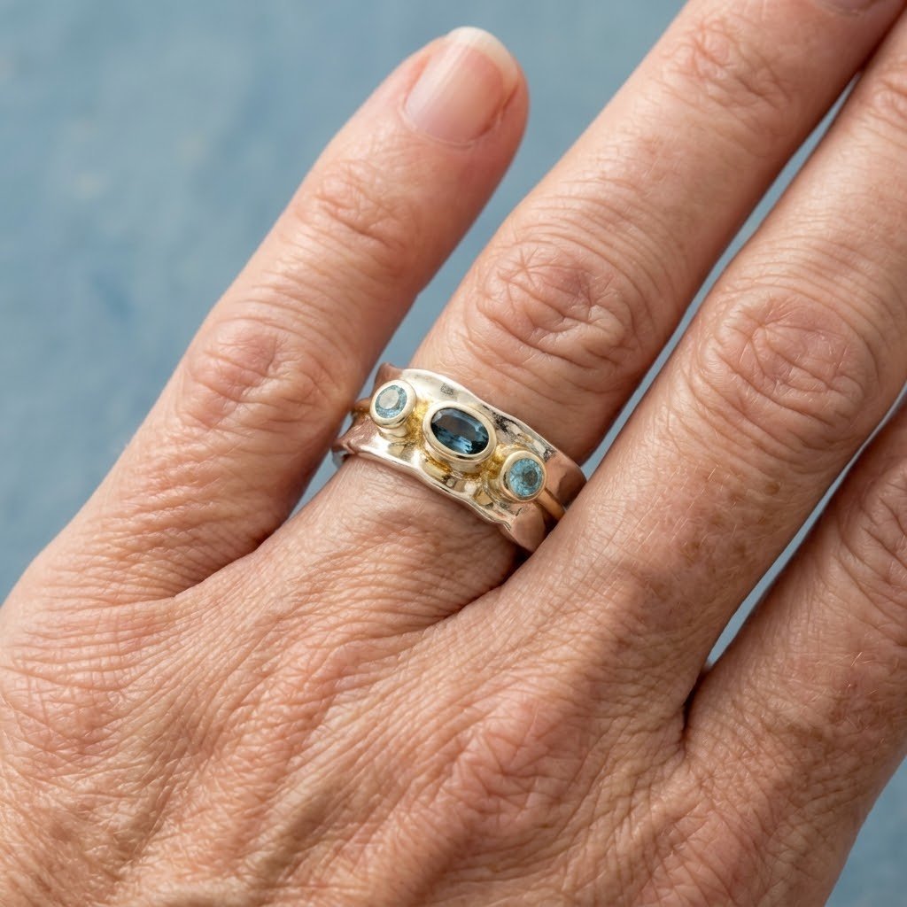 Vintage Blue Inlaid Stones Gold-Tone Finish &amp; ring