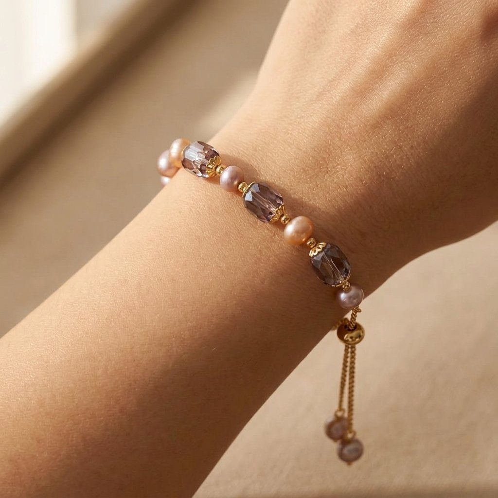 Franse retro armband met paars kristal