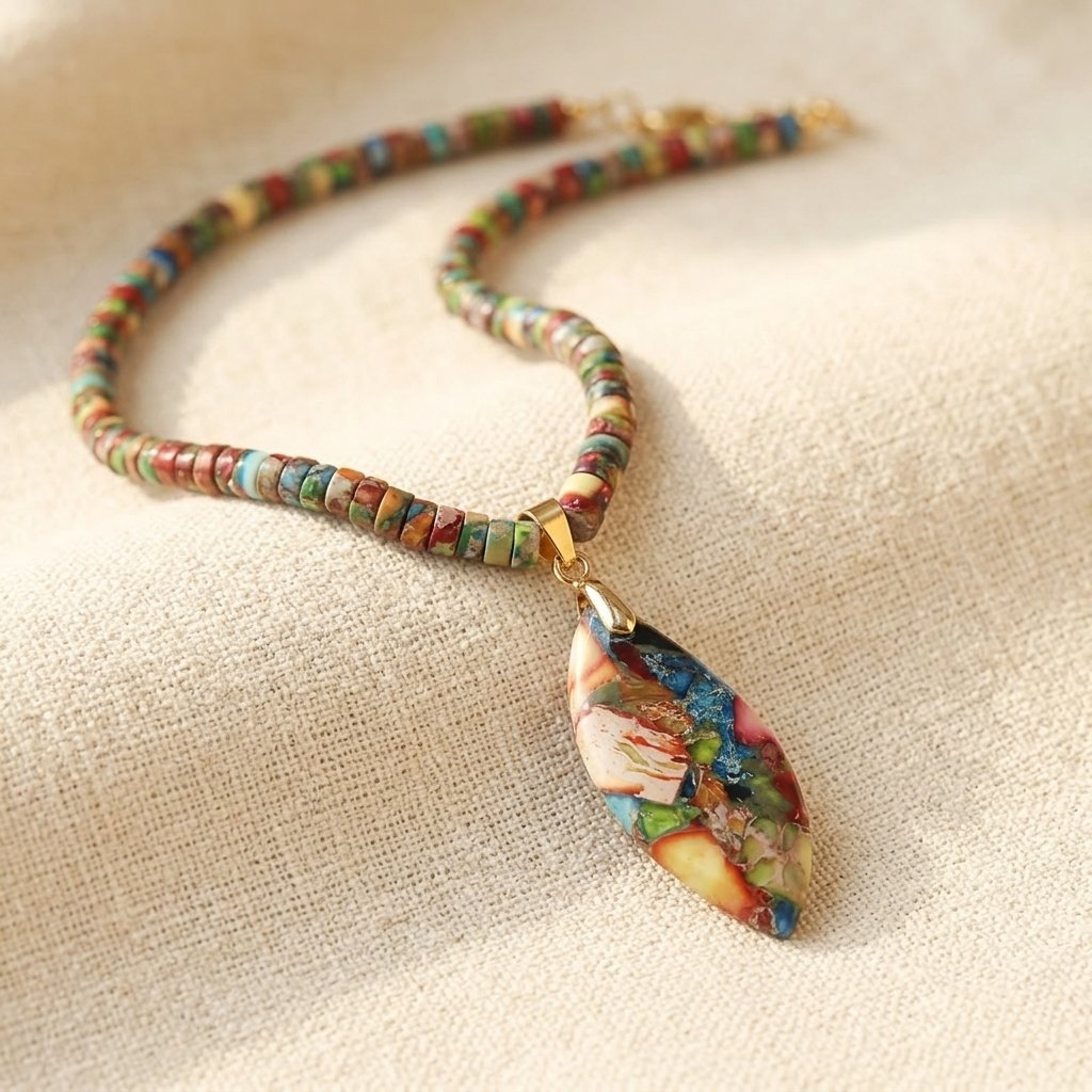Etnische kleurrijke kralenketting met natuurlijke hanger