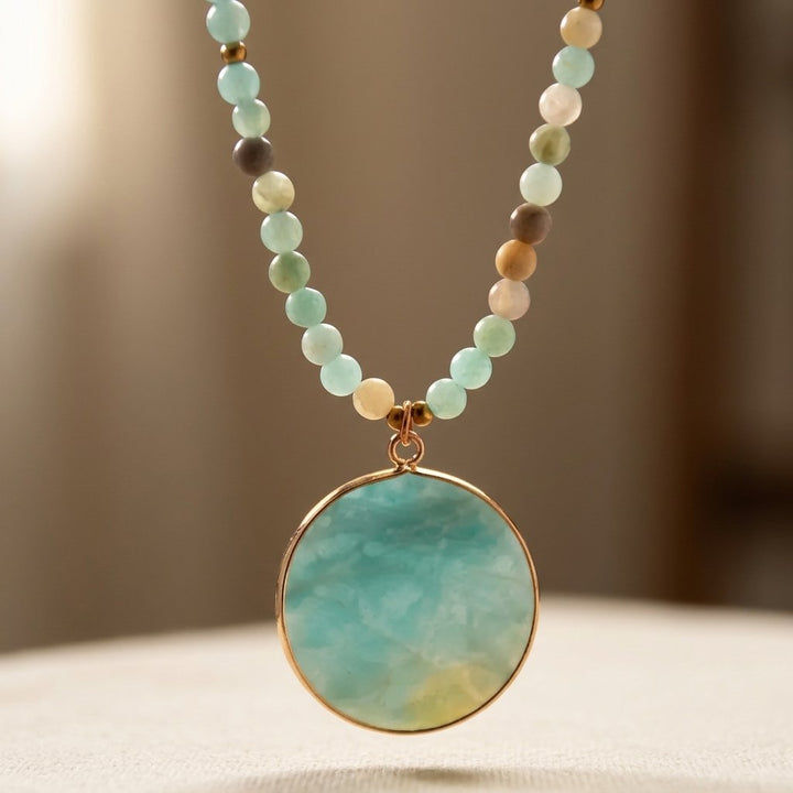 Bohemian Natural Stone Round Pendant Necklace