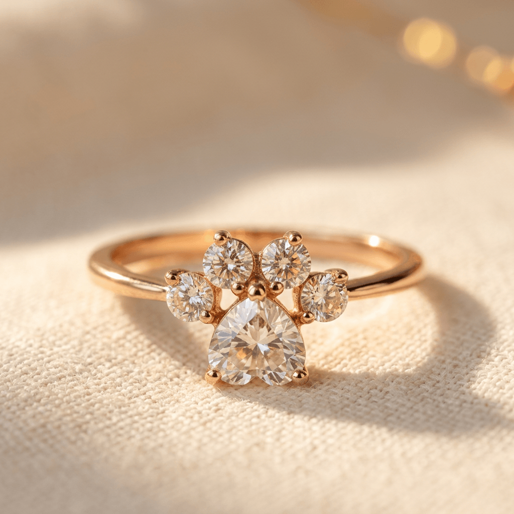 Vintage pootafdrukring met zirkonia