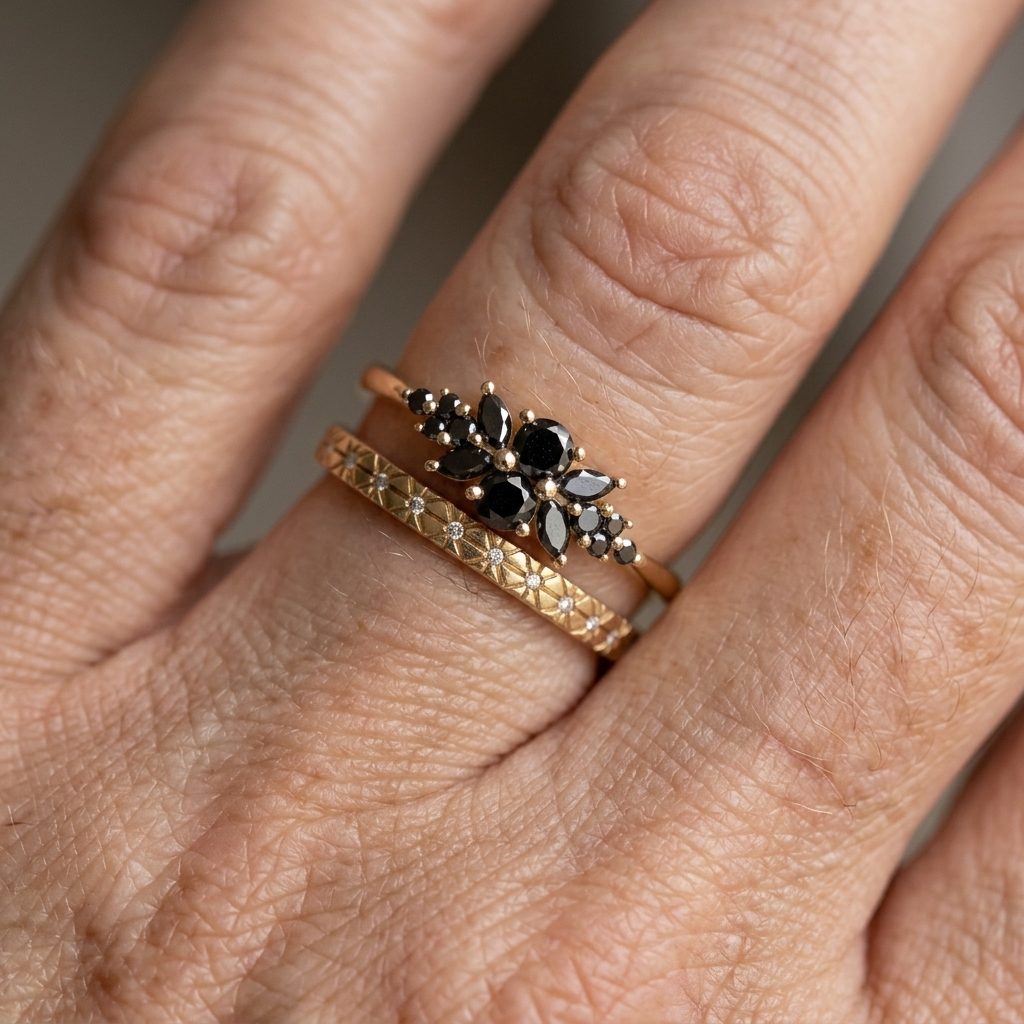 Zwarte zirkonia band ring