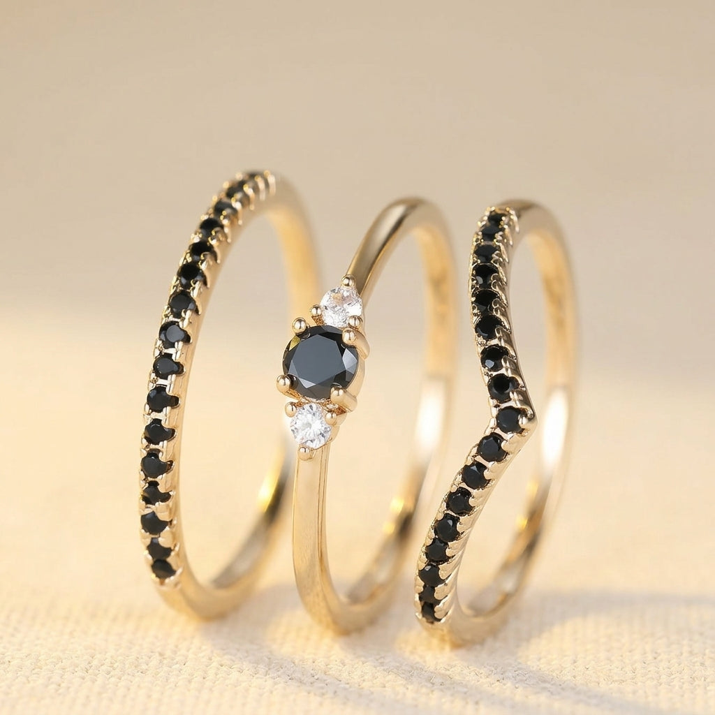 Zwarte V-vormige zirkonia ring
