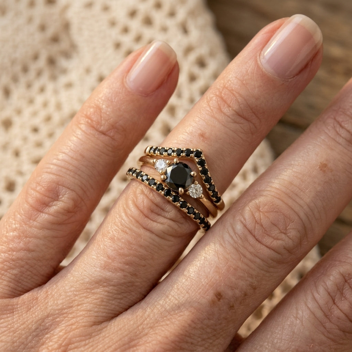 Black V Shaped Cubic Zirconia Ring