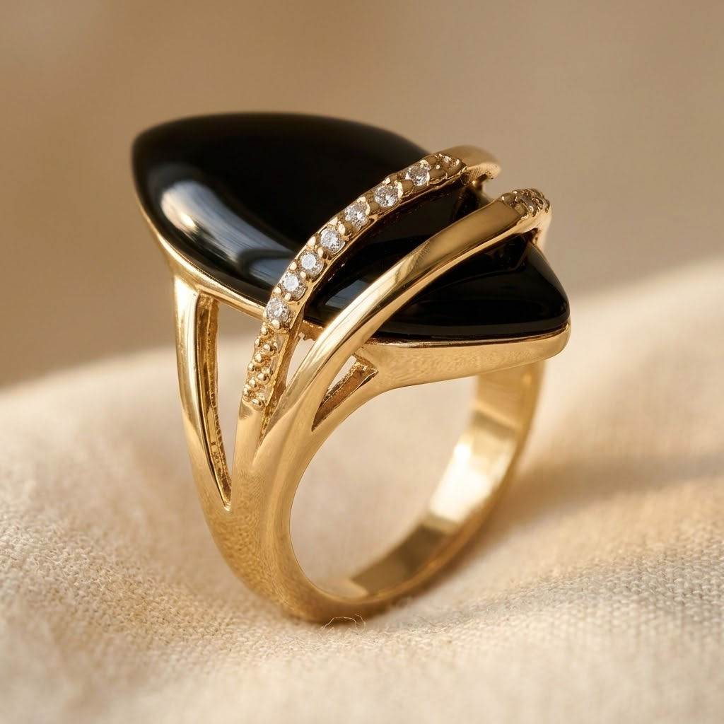 Zwarte marquise onyx zirkonia ring