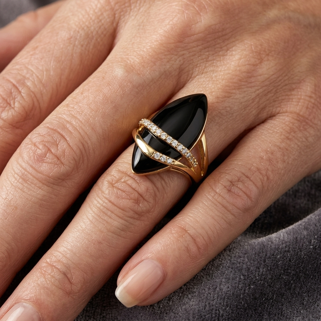 Zwarte marquise onyx zirkonia ring