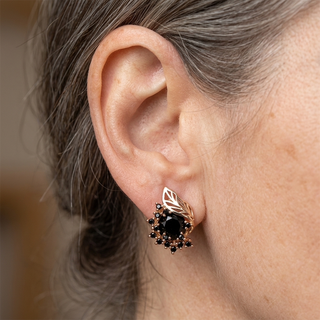 Black Cubic Zirconia Floral Drop Earrings